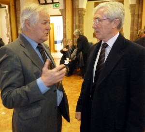 'He was quite a lot like you'.....Ted Farmer with John Richards yesterday. 